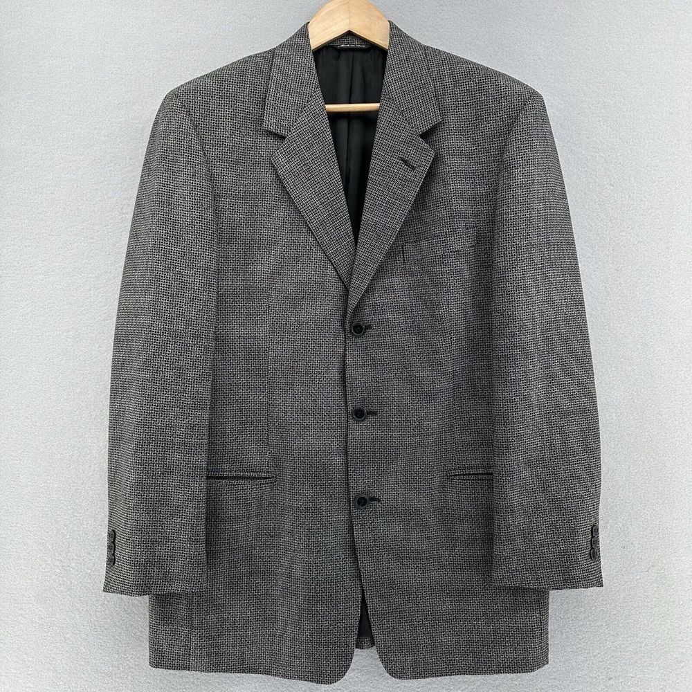Riserva Crosshatch Blazer Jacket 41L Made in Italy 100% Wool 3 Button Gray VTG